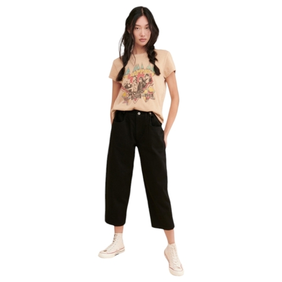 Edwin Maiia Cropped Wide-Leg Jeans Black Size Small Adjustable - Picture 1 of 5